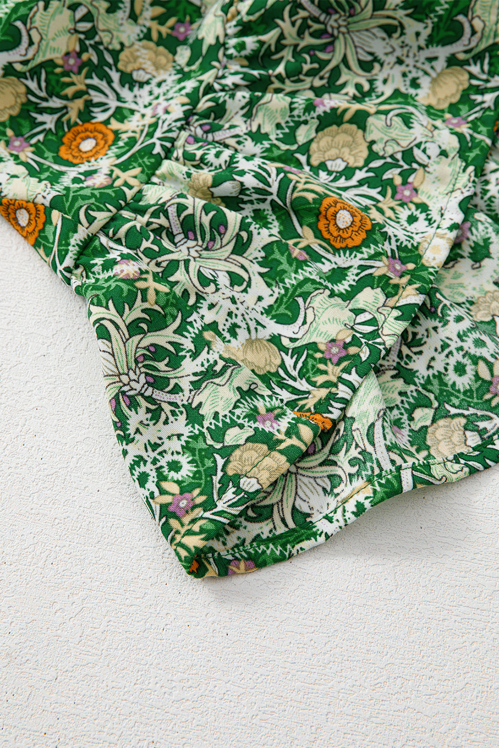 Green Flower Print Flutter Sleeve V Neck Sashed Ruffled Mini Dress eAura
