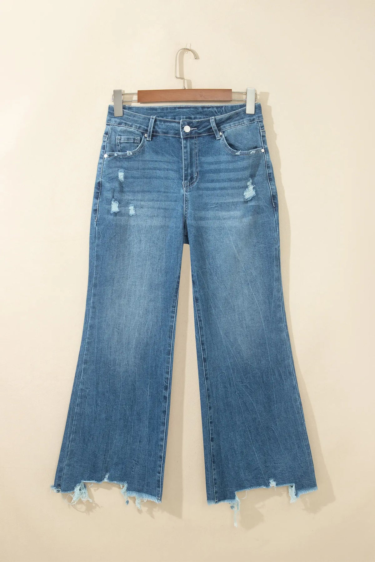 Ashleigh Blue High Waist Frayed Hem Flare Jeans – Dark Blue