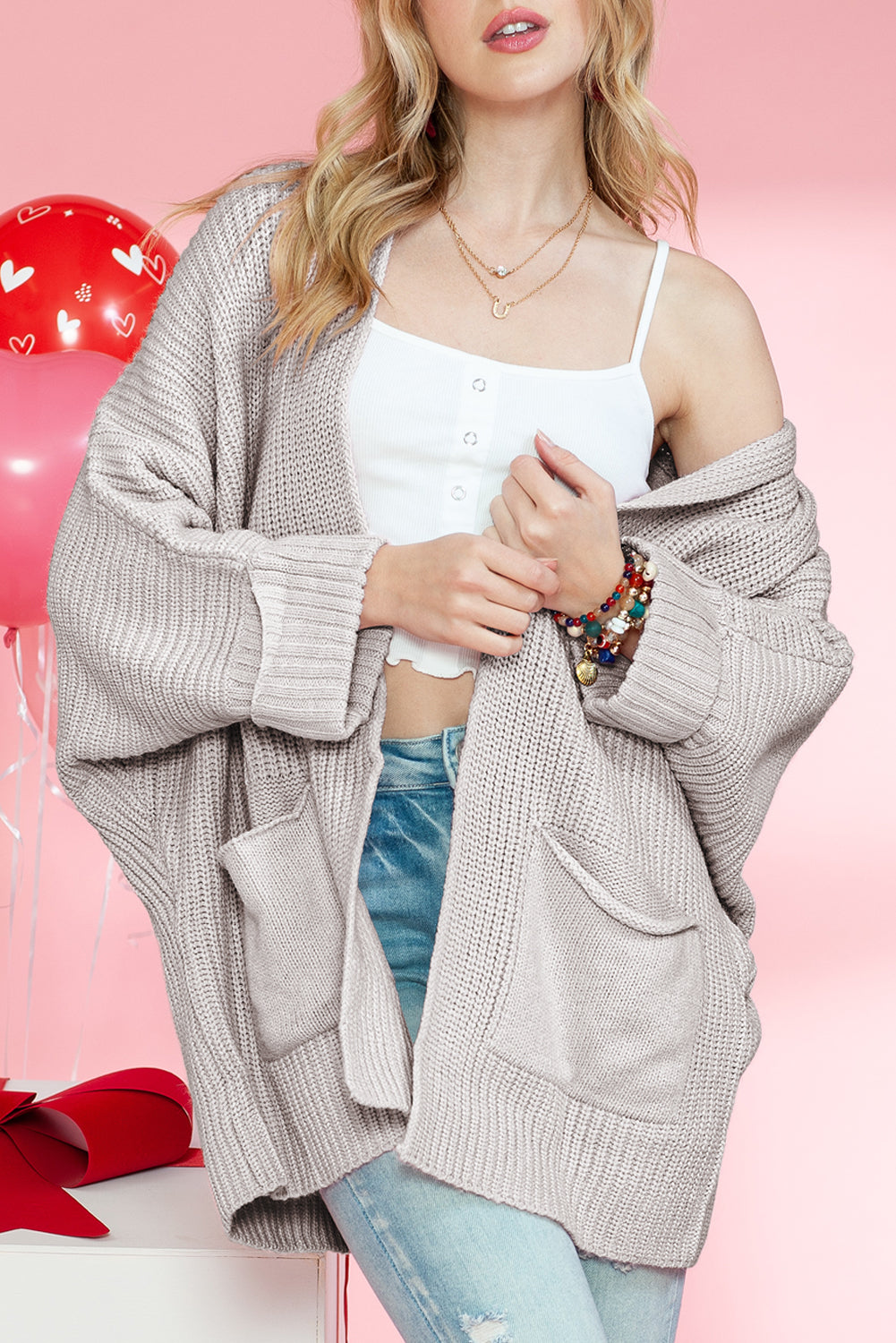 Batwing Sleeve Pocket Oversized Cable Knit Cardigan