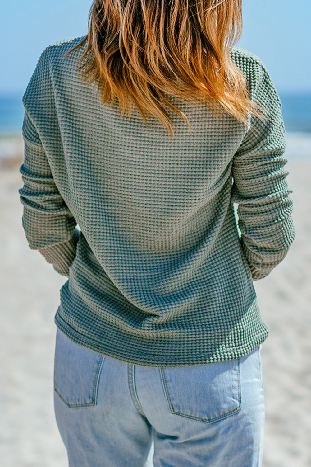 Fiery Red Waffle Knit Drop Shoulder Long Sleeve Top eAura