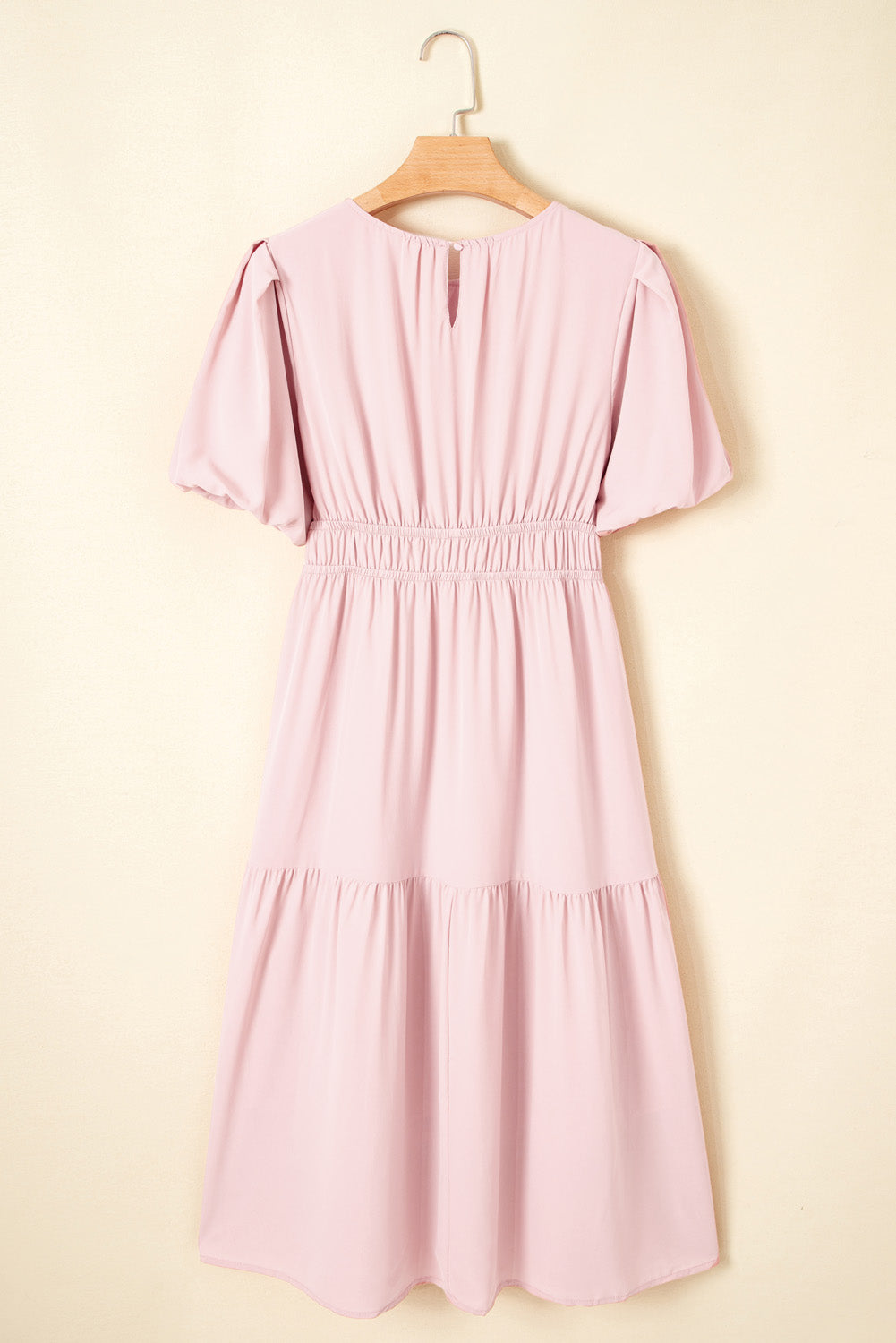 Puff Sleeve High Waist Flowy Chiffon Lined Midi Dress