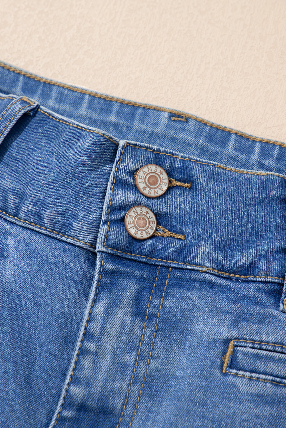 Double Button High Rise Straight Leg Jeans - eAura