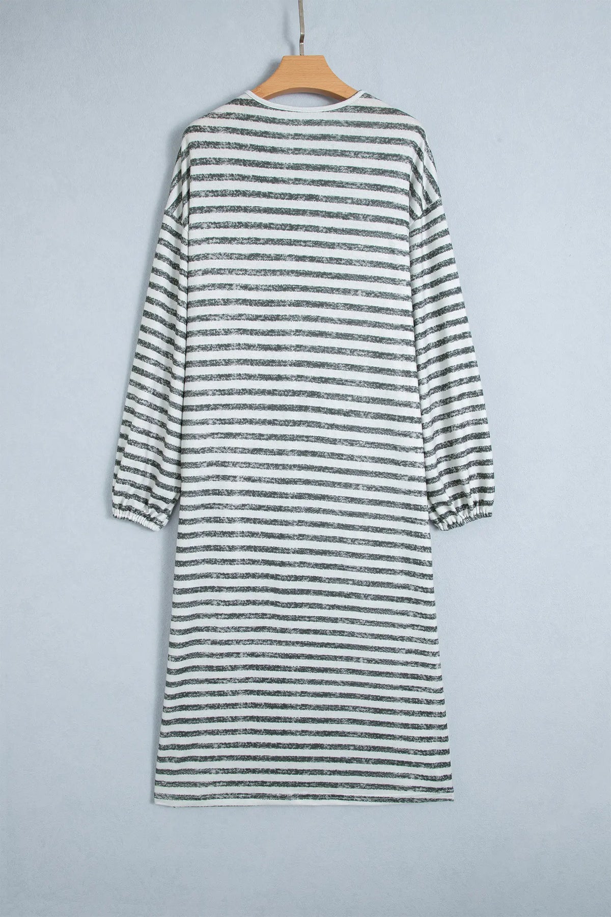 Long Puff Sleeve Open Front Oversized Long Cardigan – Khaki Stripe