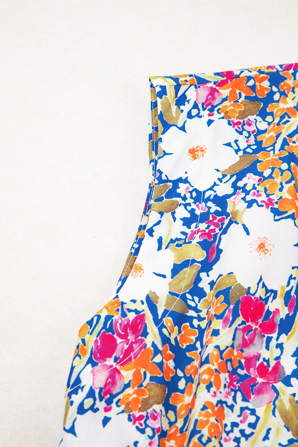 Rose Green Floral Print Bow Applique Slit Sleeveless Peplum Blouse eAura