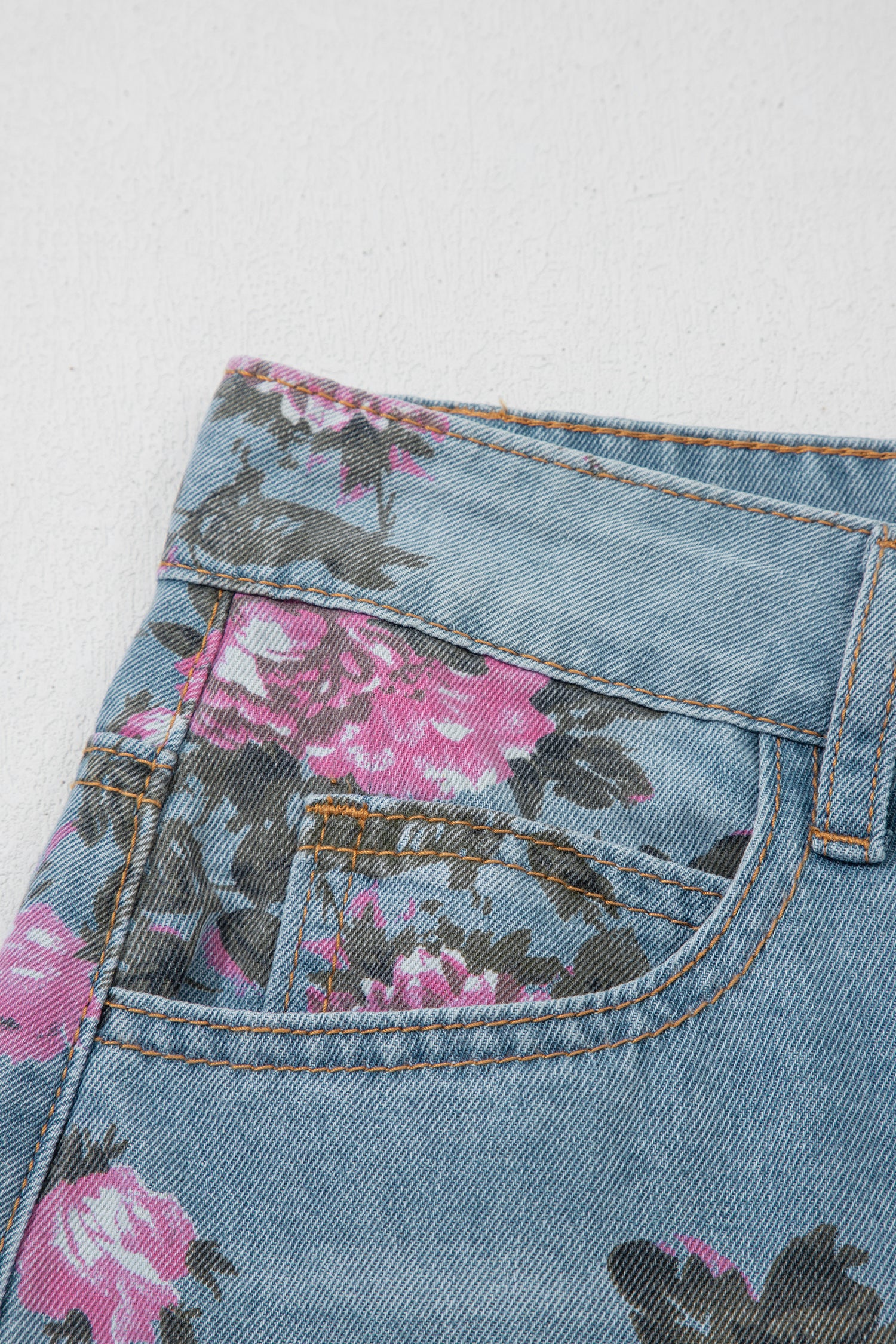 Floral Print Bootcut Jeans – Sky Blue Denim