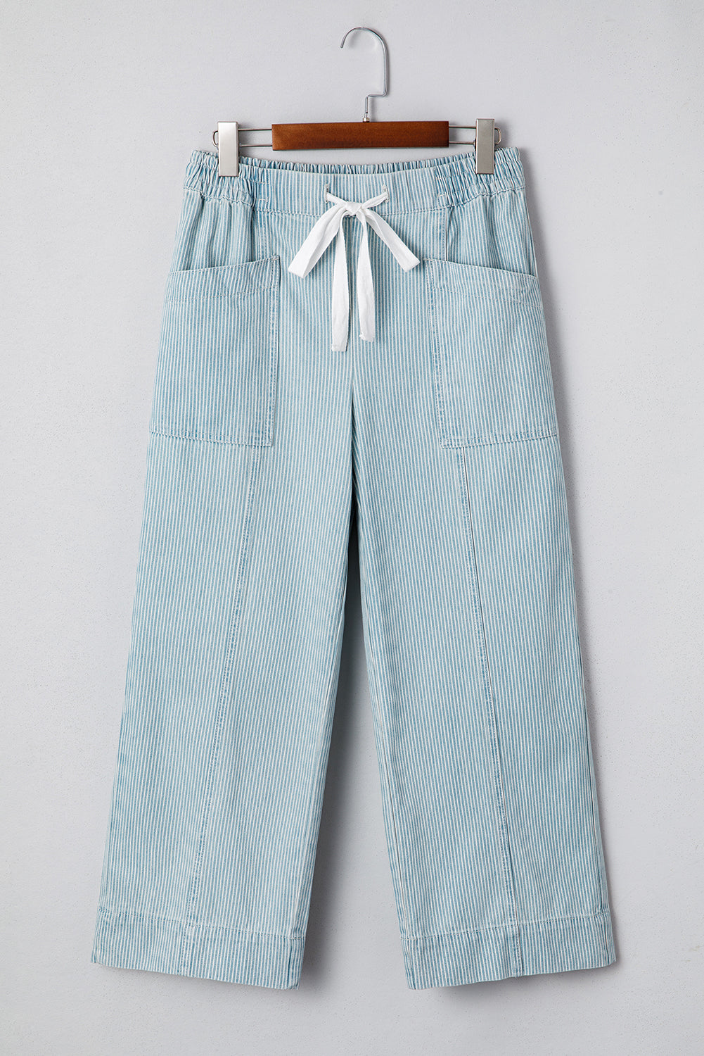 Stripe Mid Rise Drawstring Waist Jeans - eAura