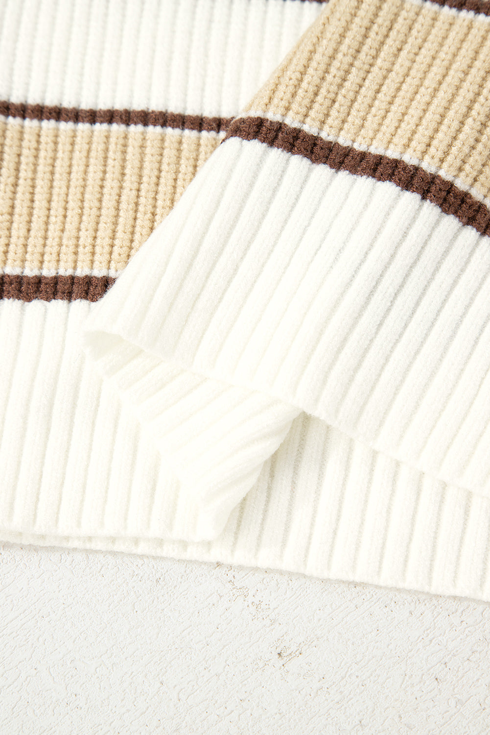 Stripe Half Zip Drop Shoulder Oversized Sweater - eAura