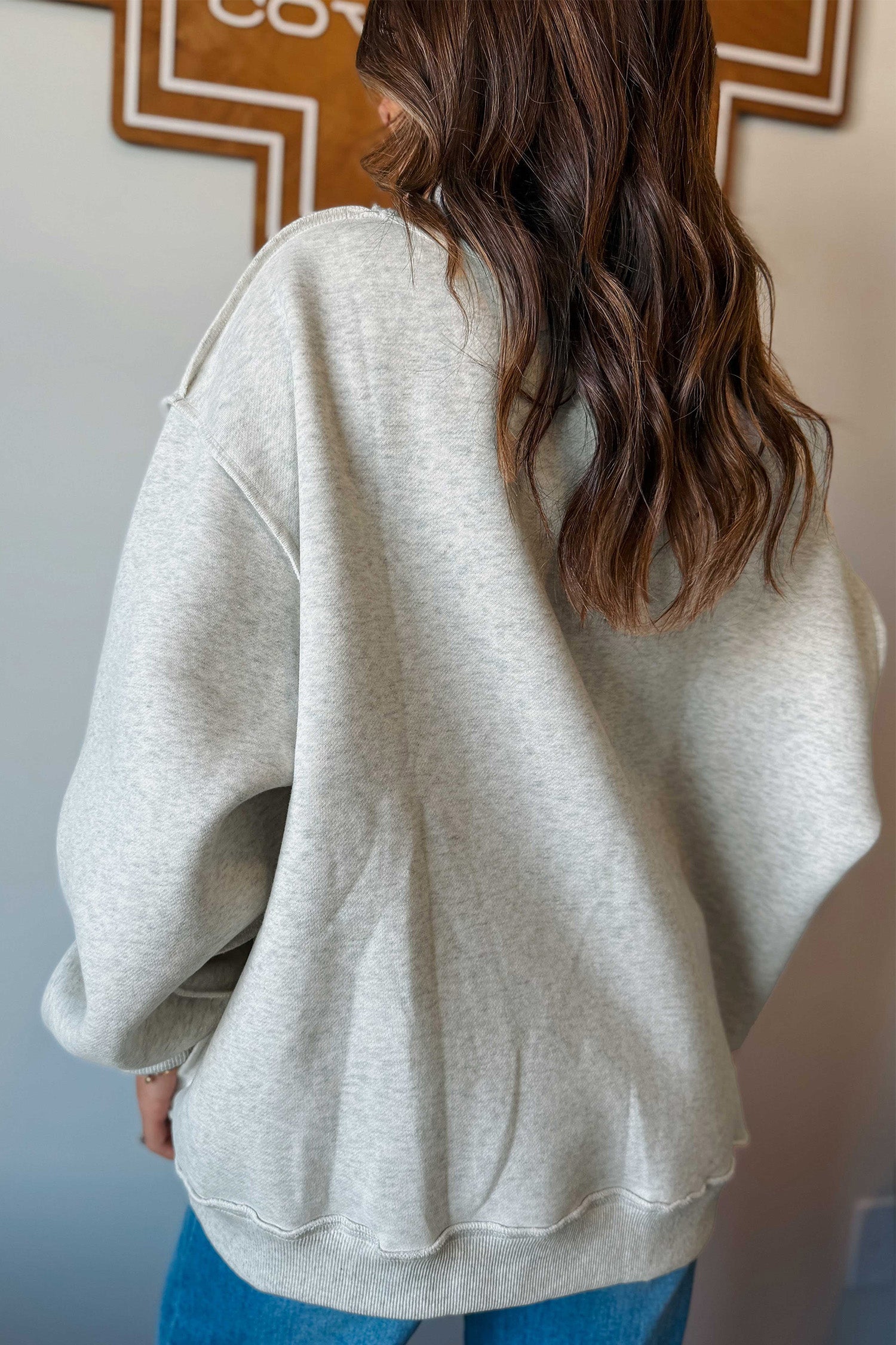 Reversible Christian Faith Print Mock Neck Pullover Sweatshirt – Light Grey