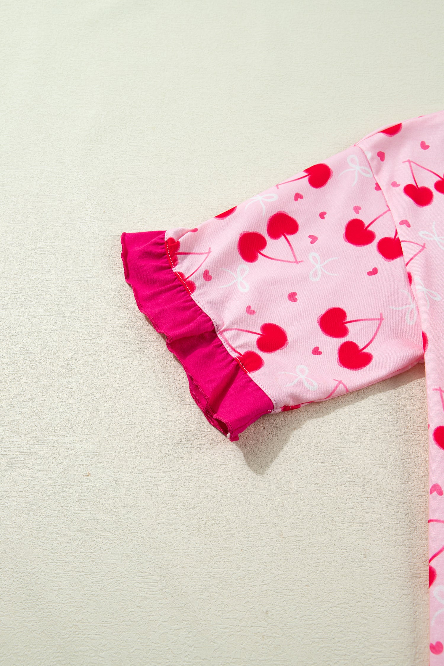 Cherry Bow Mixed Print Scalloped Edge Short Pajama Set – Rose