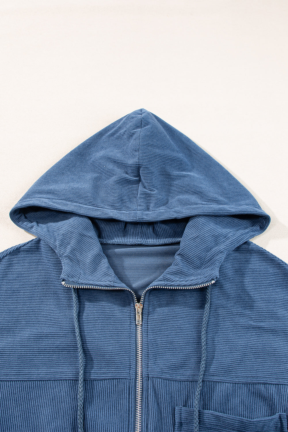 Real Teal Corduroy Drawstring Hooded Pocket Zip Up Jacket eAura