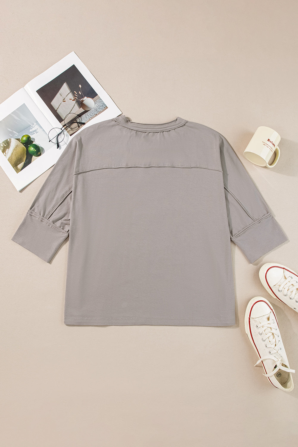Medium Grey Floral Starbust Exposed Seam Mineral Wash Top eAura
