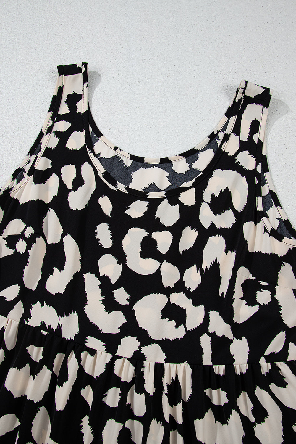 Black Leopard Print U Neck Sleeveless High Waist Dress eAura