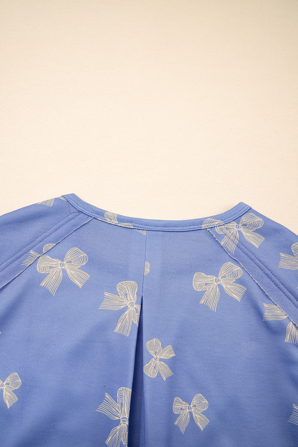 Sky Blue Bow Knot Print Crewneck Ruffled Sleeve Shift Mini Dress eAura