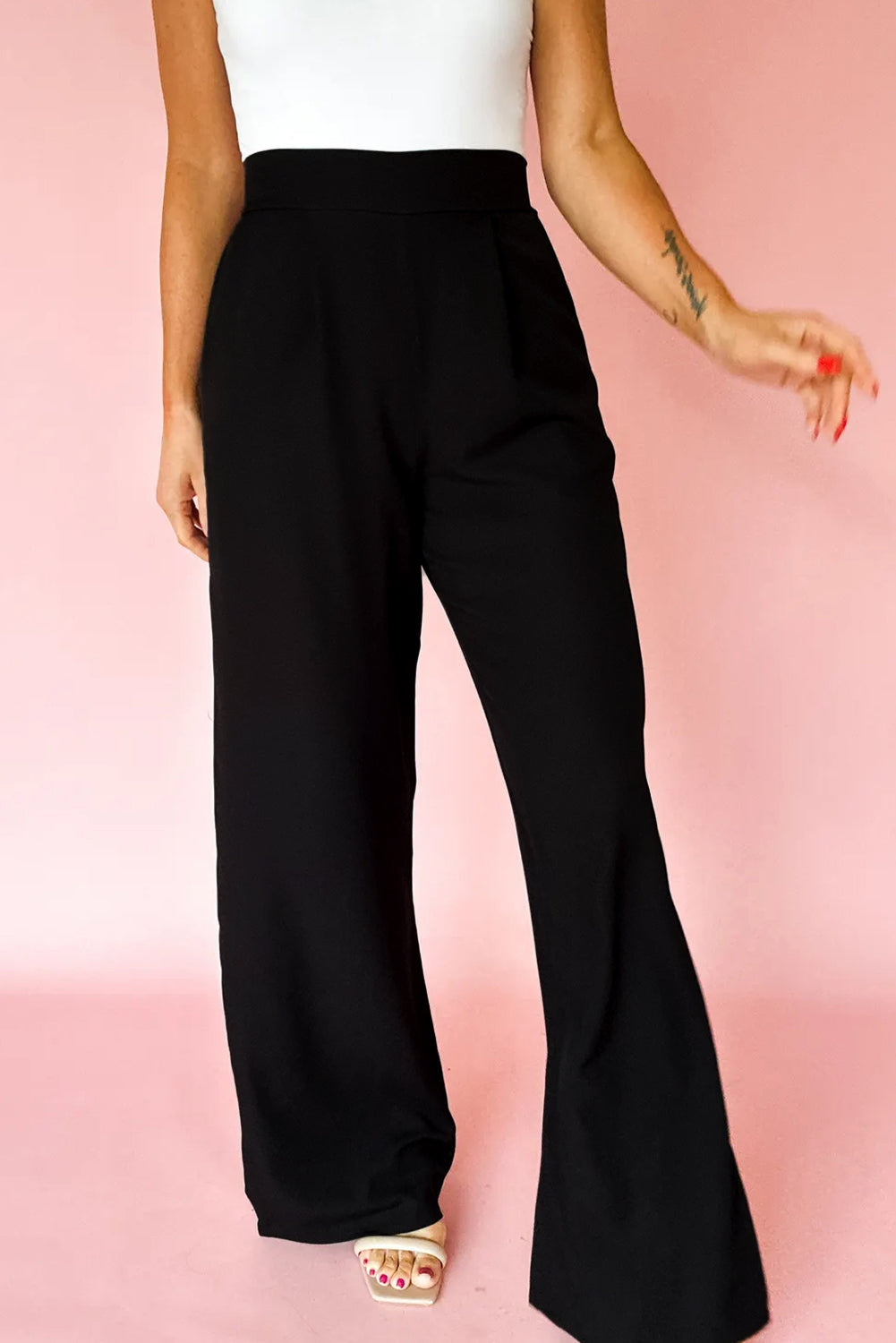 Pleated Detail Elastic High Waist Straight Trousers - eAura