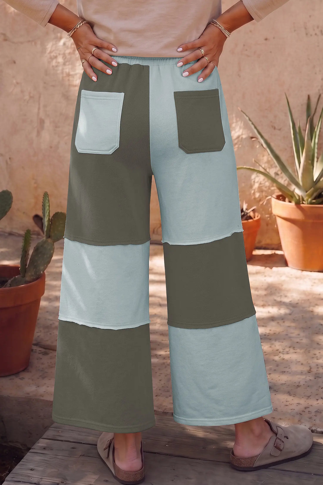 Beau Raw Seam Colourblock Wide Leg Ankle Length Casual Pants