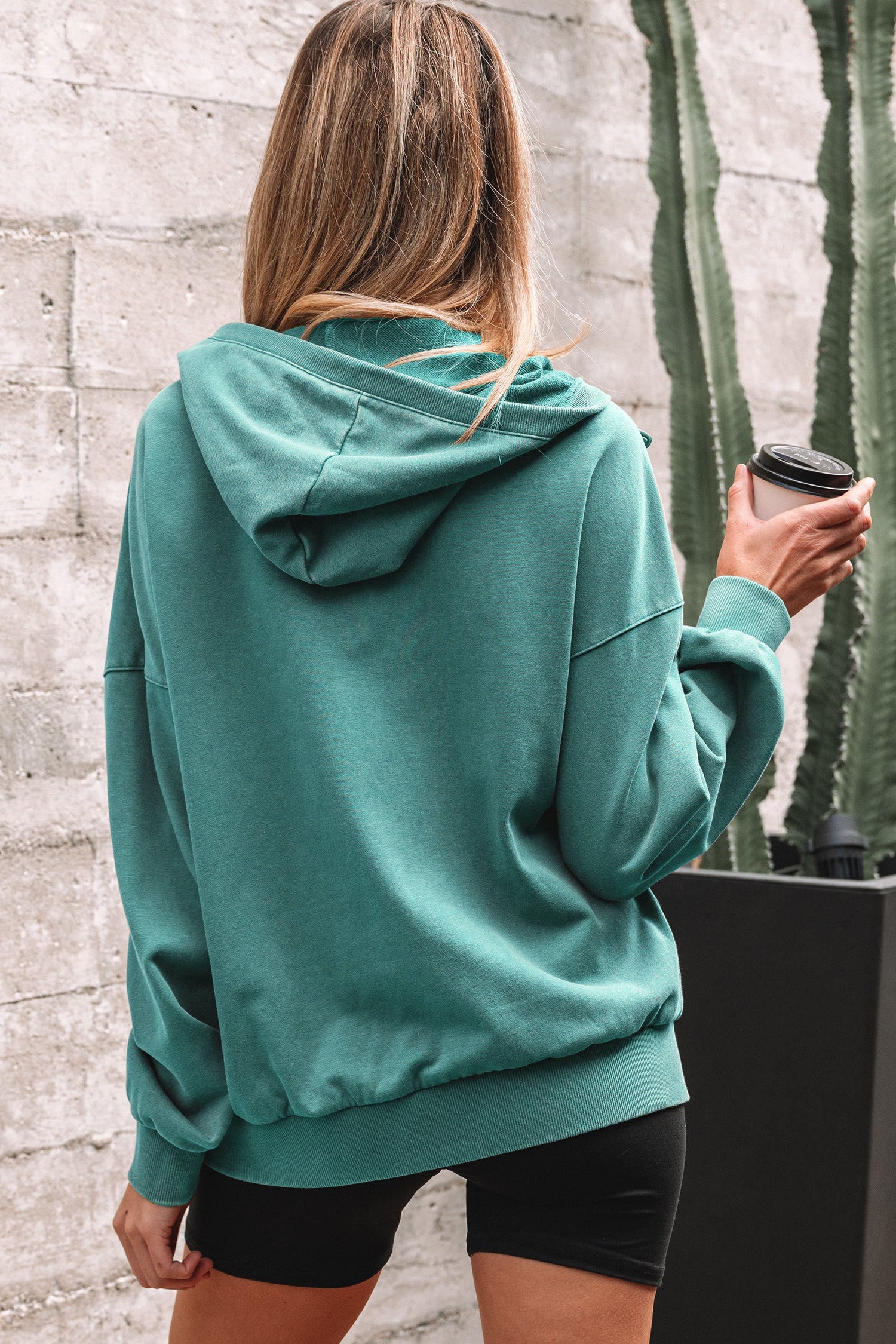 Half Zip Kangaroo Pocket Mineral Wash Baggy Hoodie - Tops/Sweatshirts & Hoodies