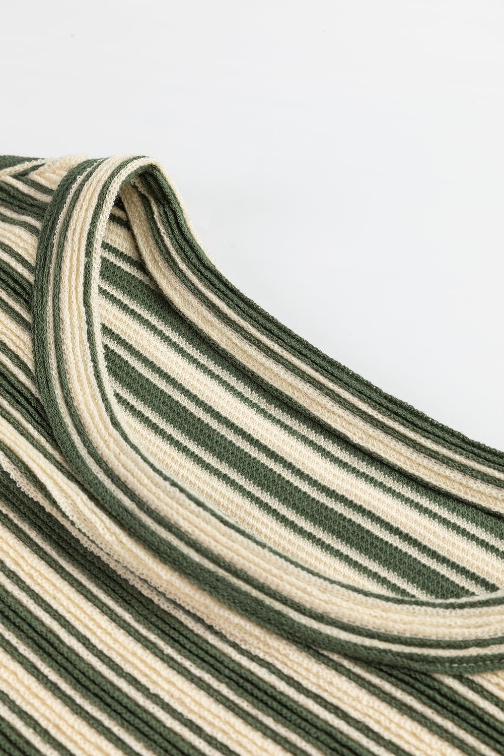 Green Stripe Textured Side Slits Crew Neck T Shirt - eAura