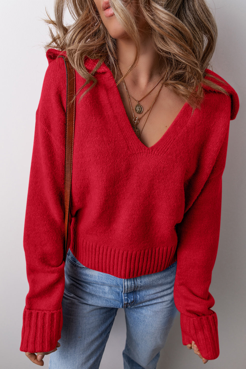 Collared V-Neck Ribbed Edge Sweater Dear-Lover Dropshipping