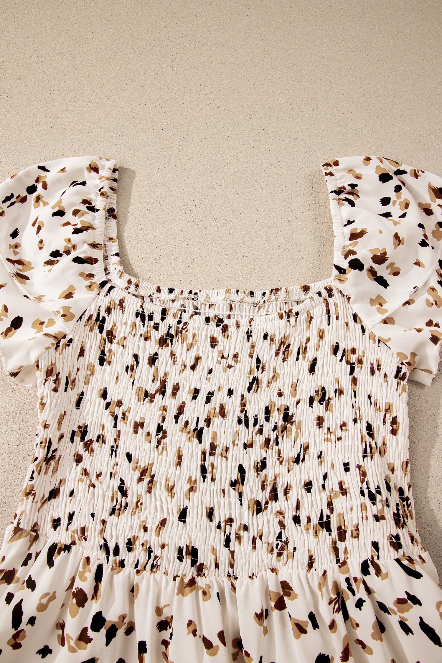 Ditsy Floral Smocked Square Neck Ruffle Sleeve Midi Dress