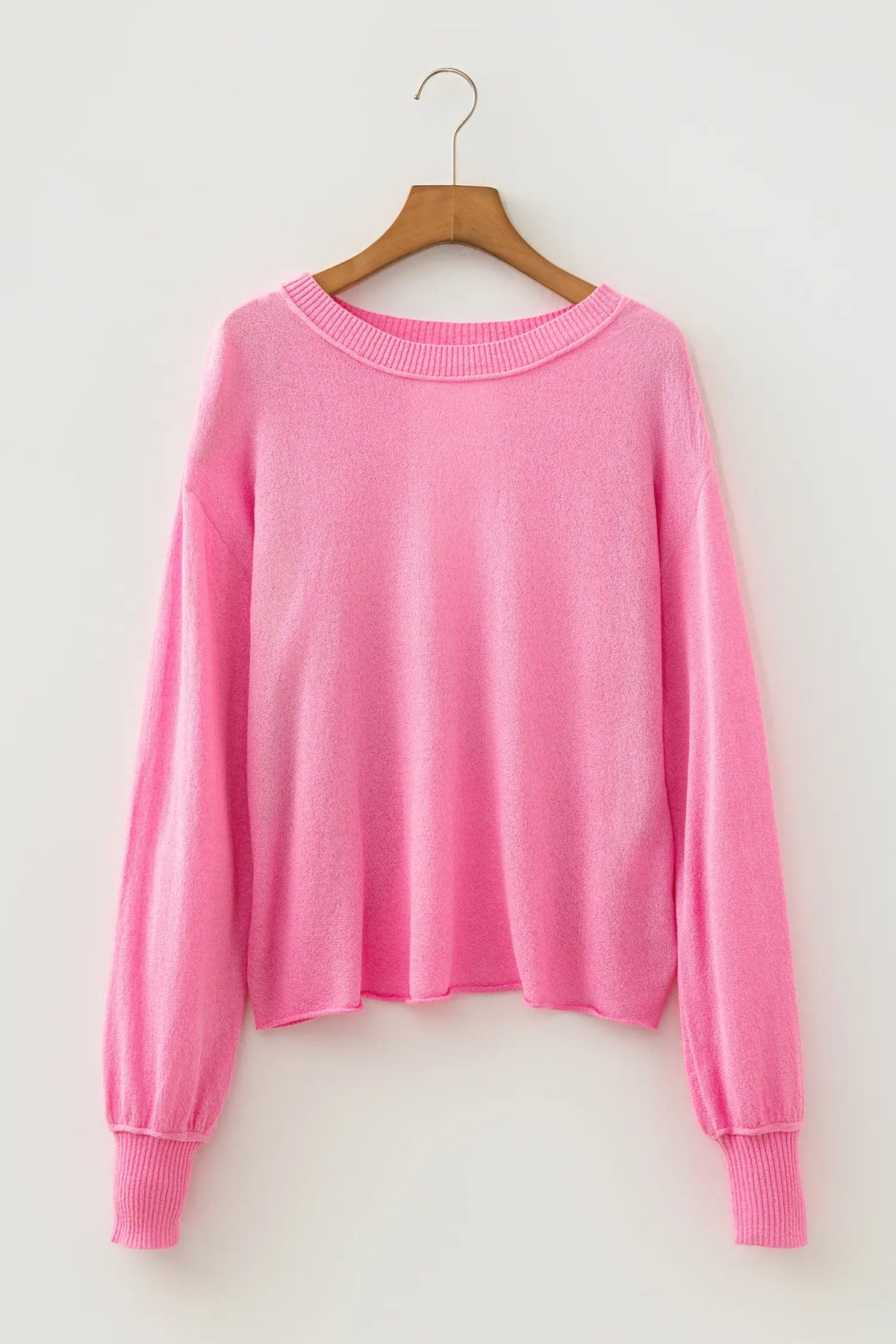 Drop Shoulder Round Neck Long Sleeve Backless Pullover Sweater