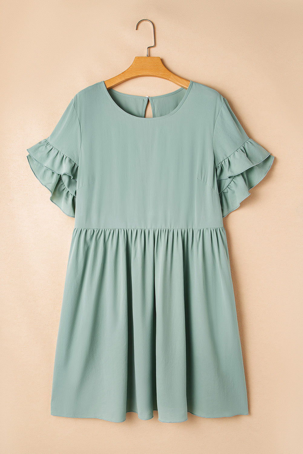 Grass Green Ruffle Trim Short Sleeve Plus Size Flared Mini Dress BB Fashion Outlet
