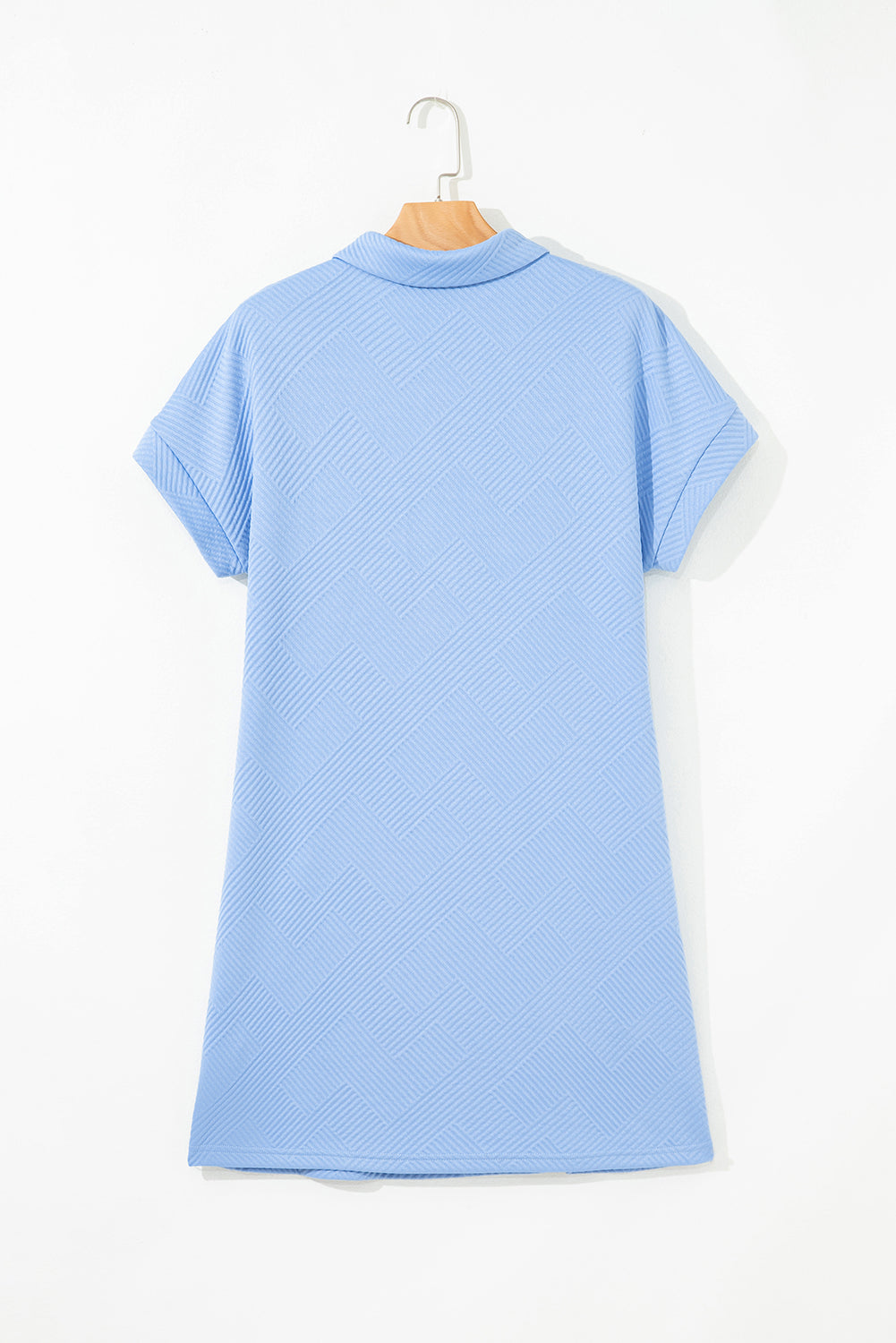 Sky Blue Solid Color Textured Short Sleeve A Line Mini Dress – Light Blue