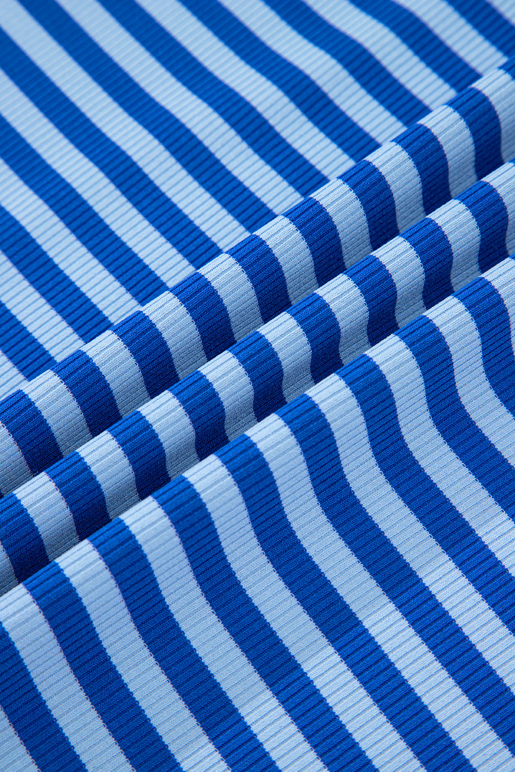 Blue Stripe Ribbed Cap Sleeve Round Neck T-Shirt eAura