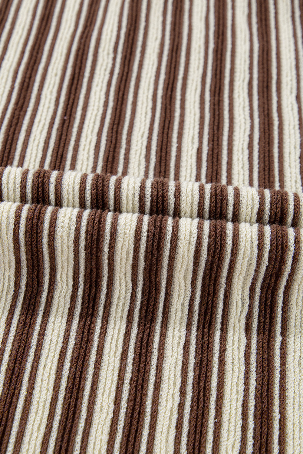 Brown Stripe Textured Side Slits Crew Neck T Shirt eAura