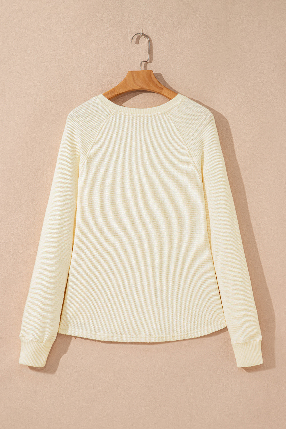 CreamTextured Half Buttons Henley Top - eAura
