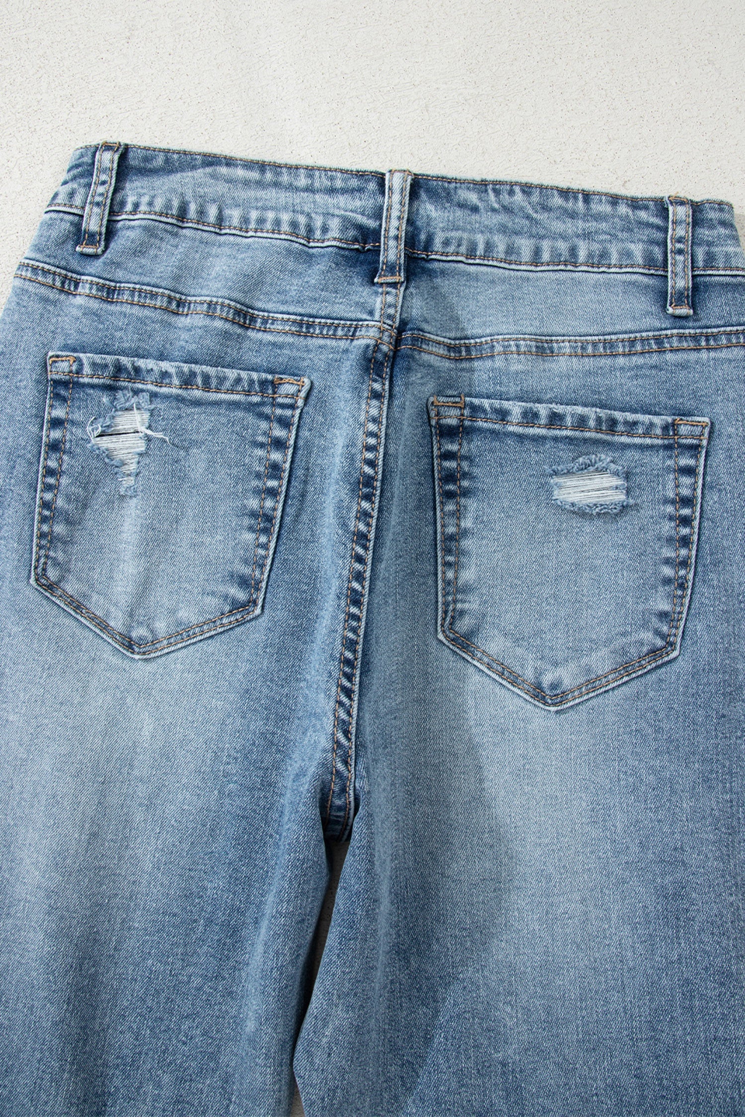 Raw Hem Ripped Open Knee Fit Flare Jeans - eAura