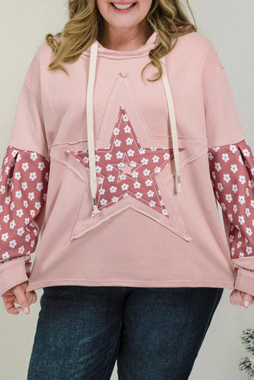 Delicacy Star Patch Graphic Floral Colour Block Drawstring Plus Size Hoodie BB Fashion Outlet