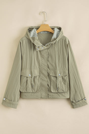 Green Zipped Pocket Cropped Hooded Utility Jacket eAura