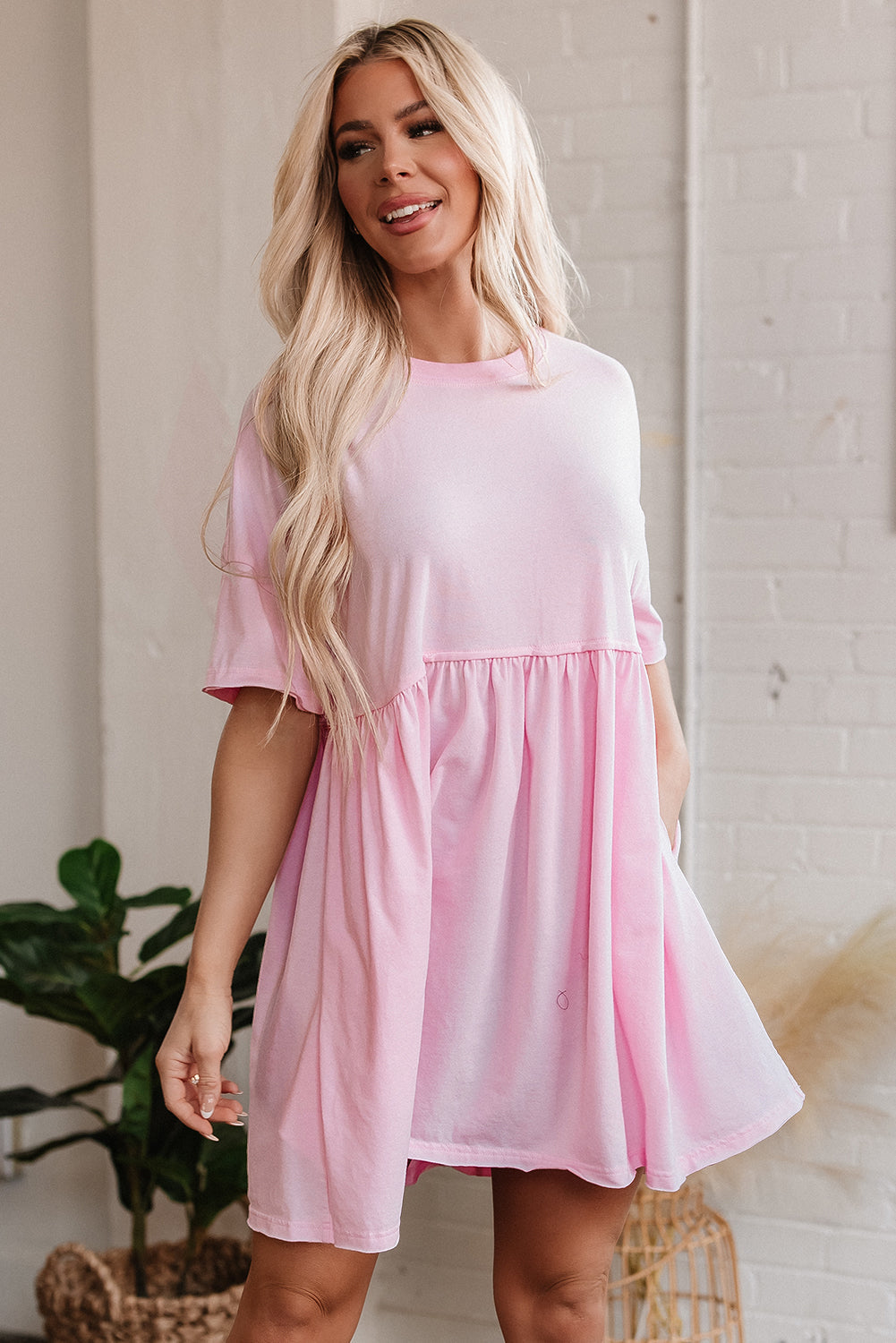 Pocketed Raw Edge Babydoll Dress eAura