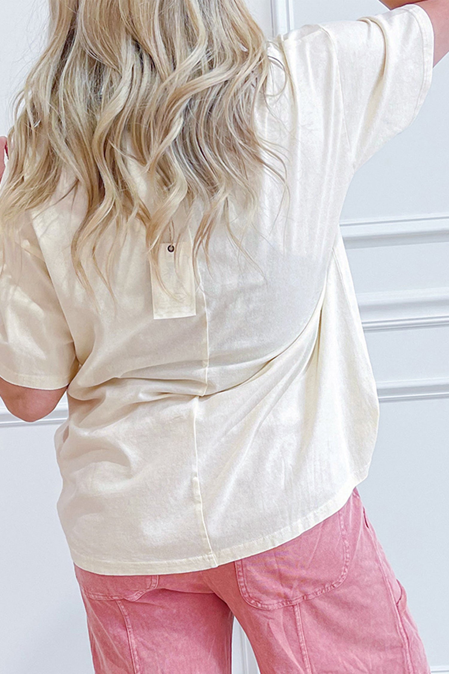 Star Print Stud Detail Cotton Jersey Top – Beige