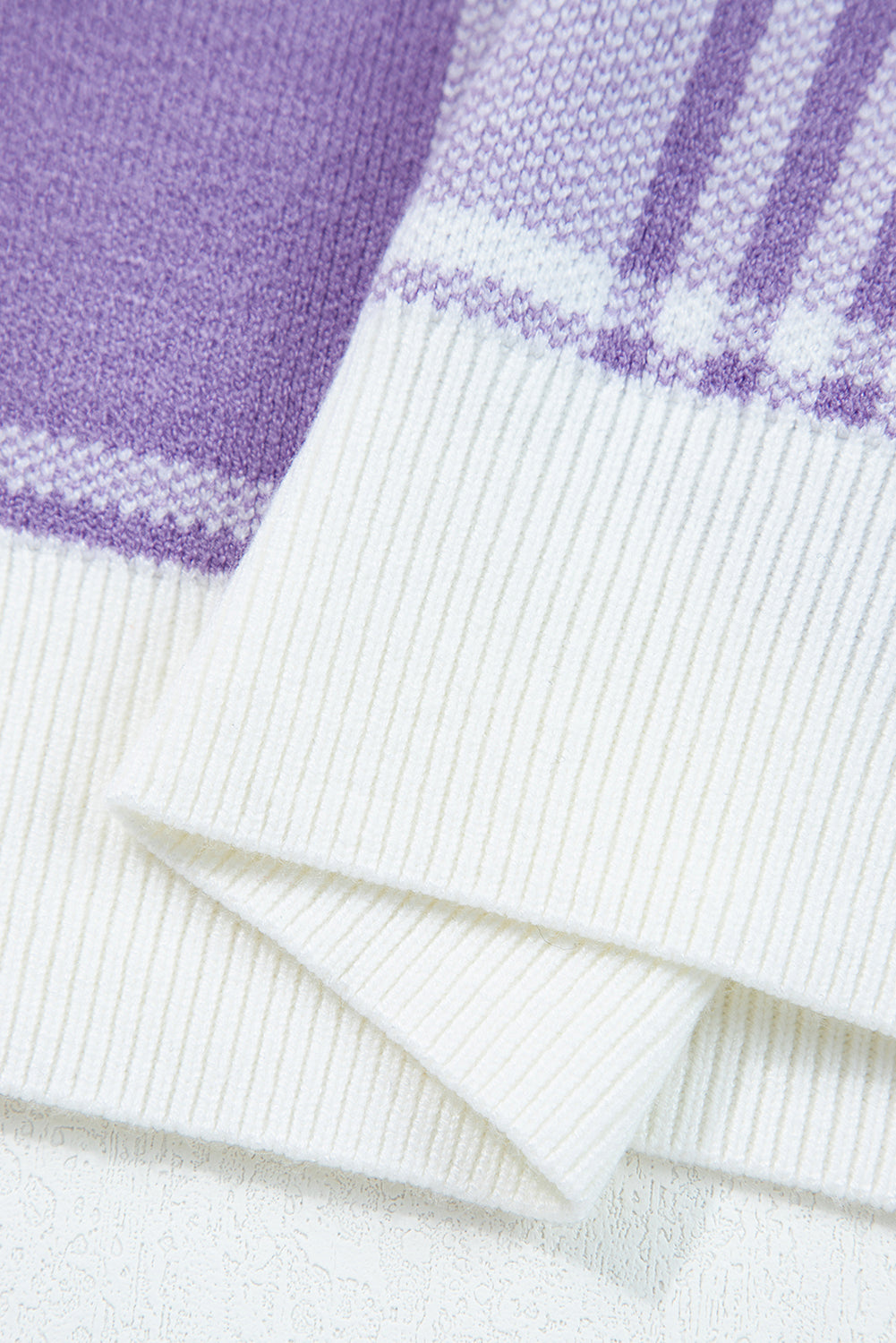 Lilac Plaid Print Ribbed Trim Loose Sweater - eAura