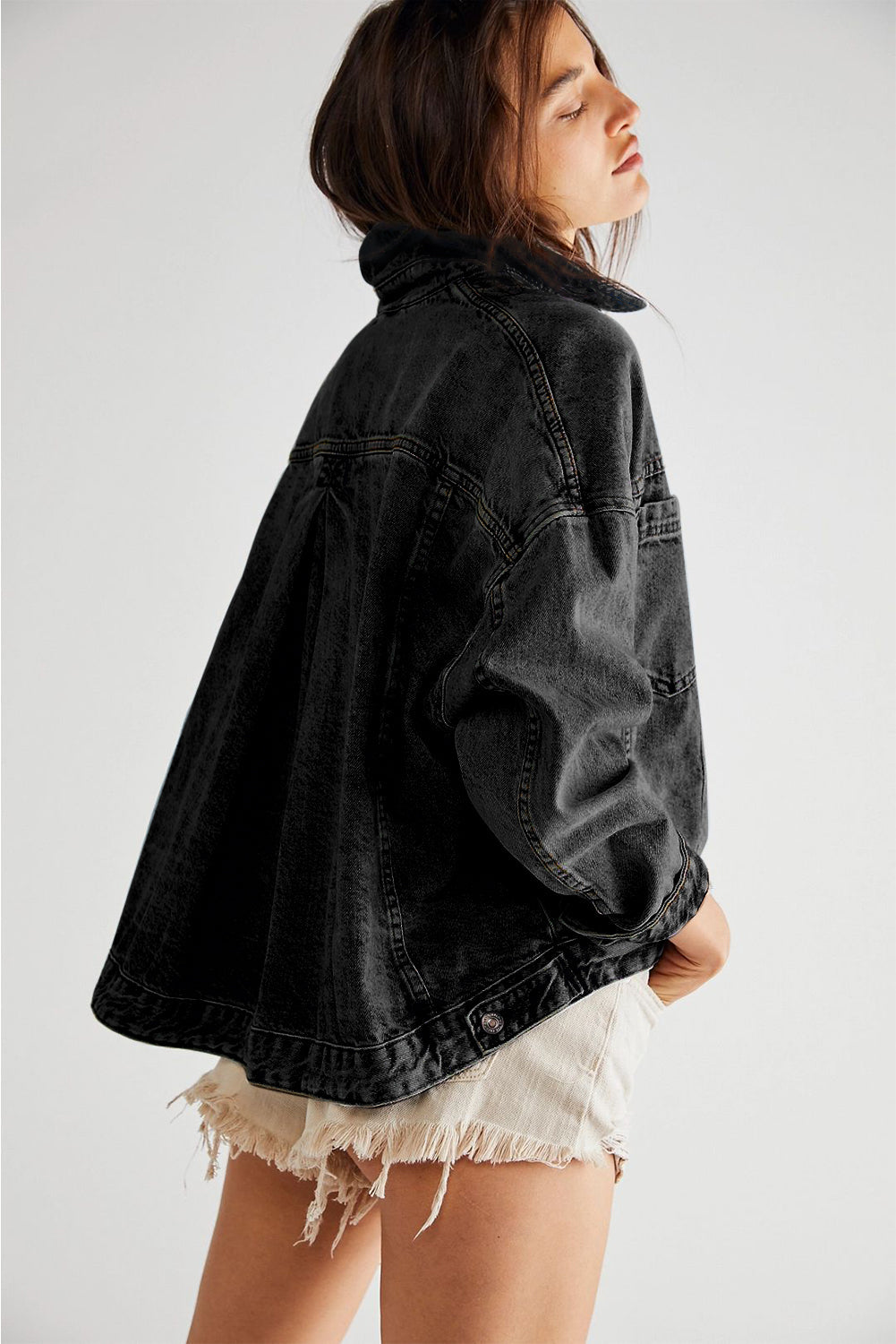 Black Washed Oversize Pocketed Denim Jacket eAura