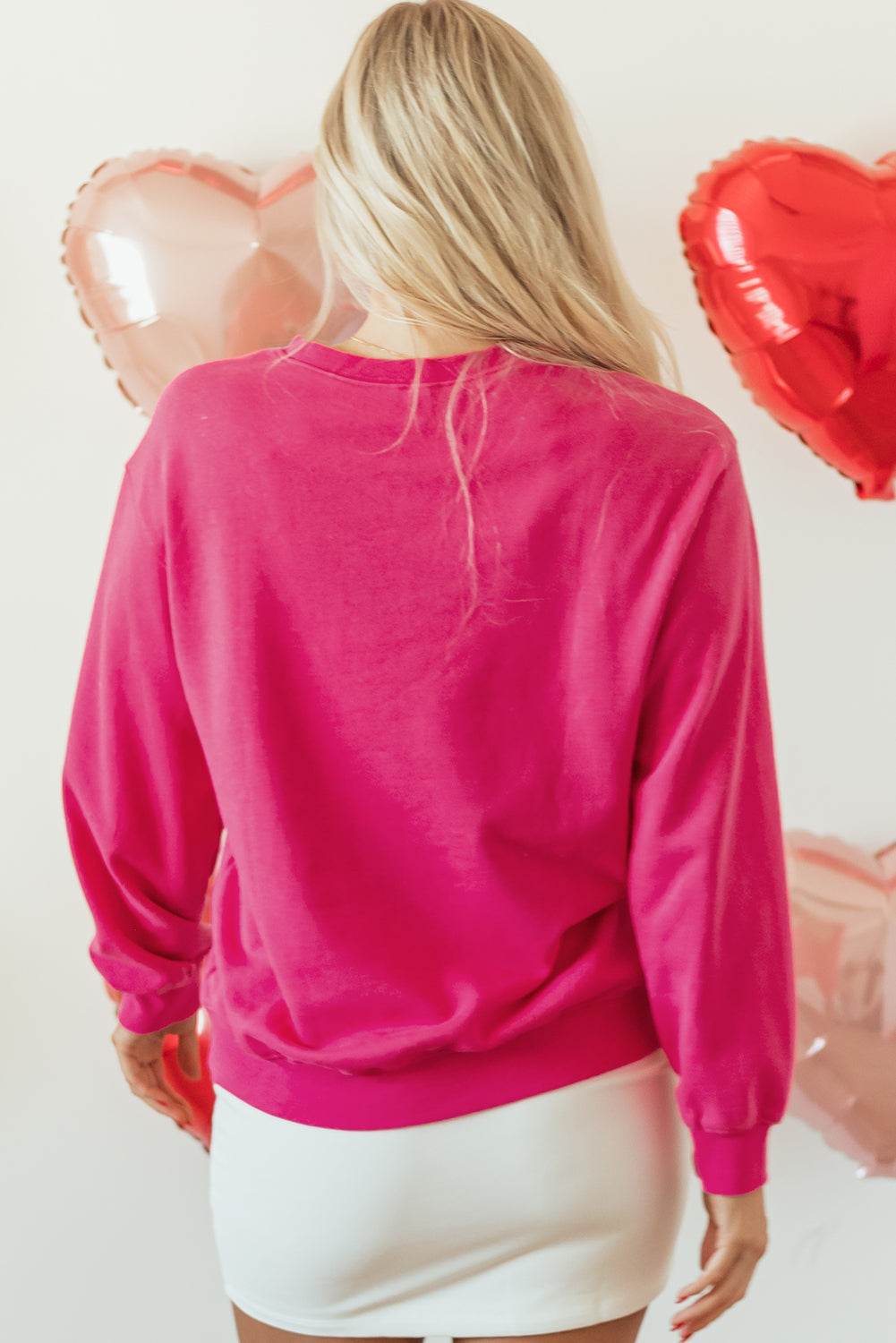 Strawberry Pink Cow & Sequin Double Heart Patch Graphic Sweatshirt eAura