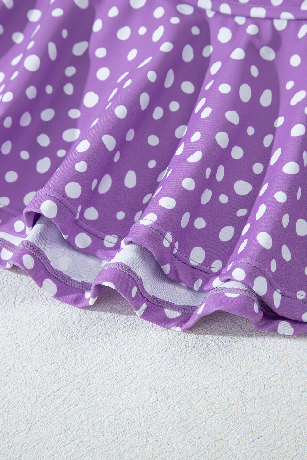 Purple Plus Size Polka Dot Print Ruffled Knotted V Neck Tankini Set BB Fashion Outlet