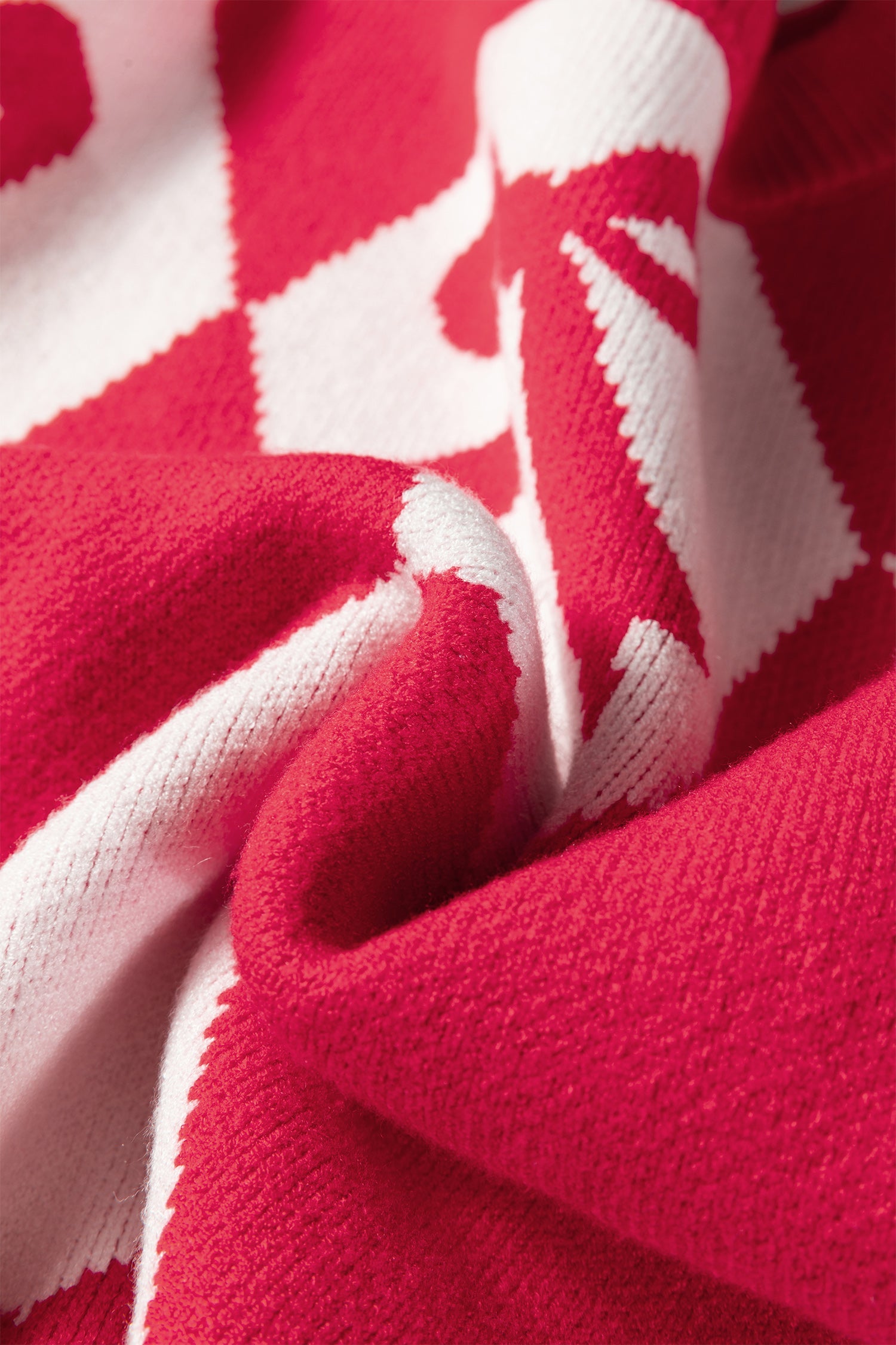 Black Bow Print 2-tone Rhombus Knit Loose Sweater - eAura