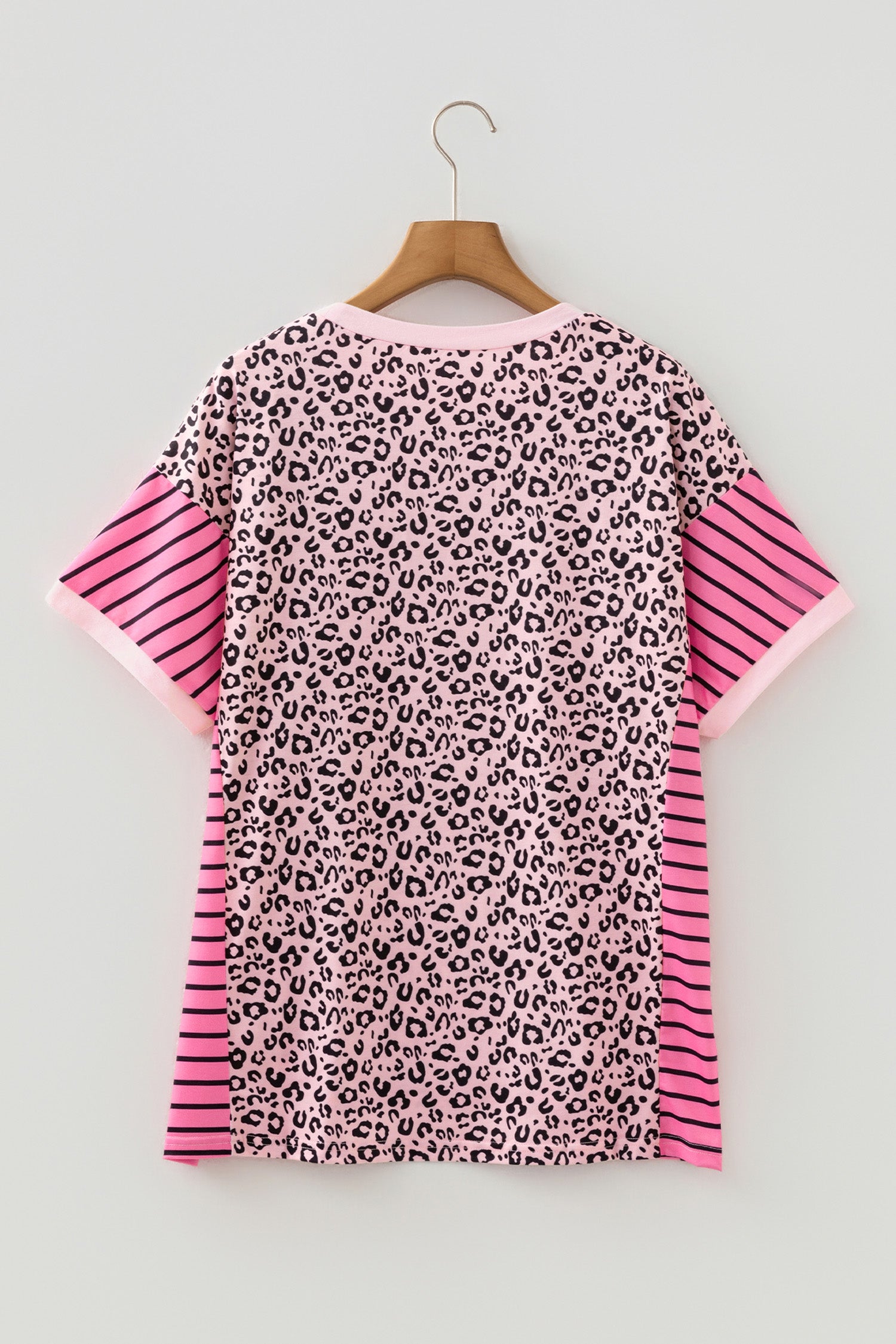Plus Size Leopard Striped Contrast Patchwork Tee – Pink