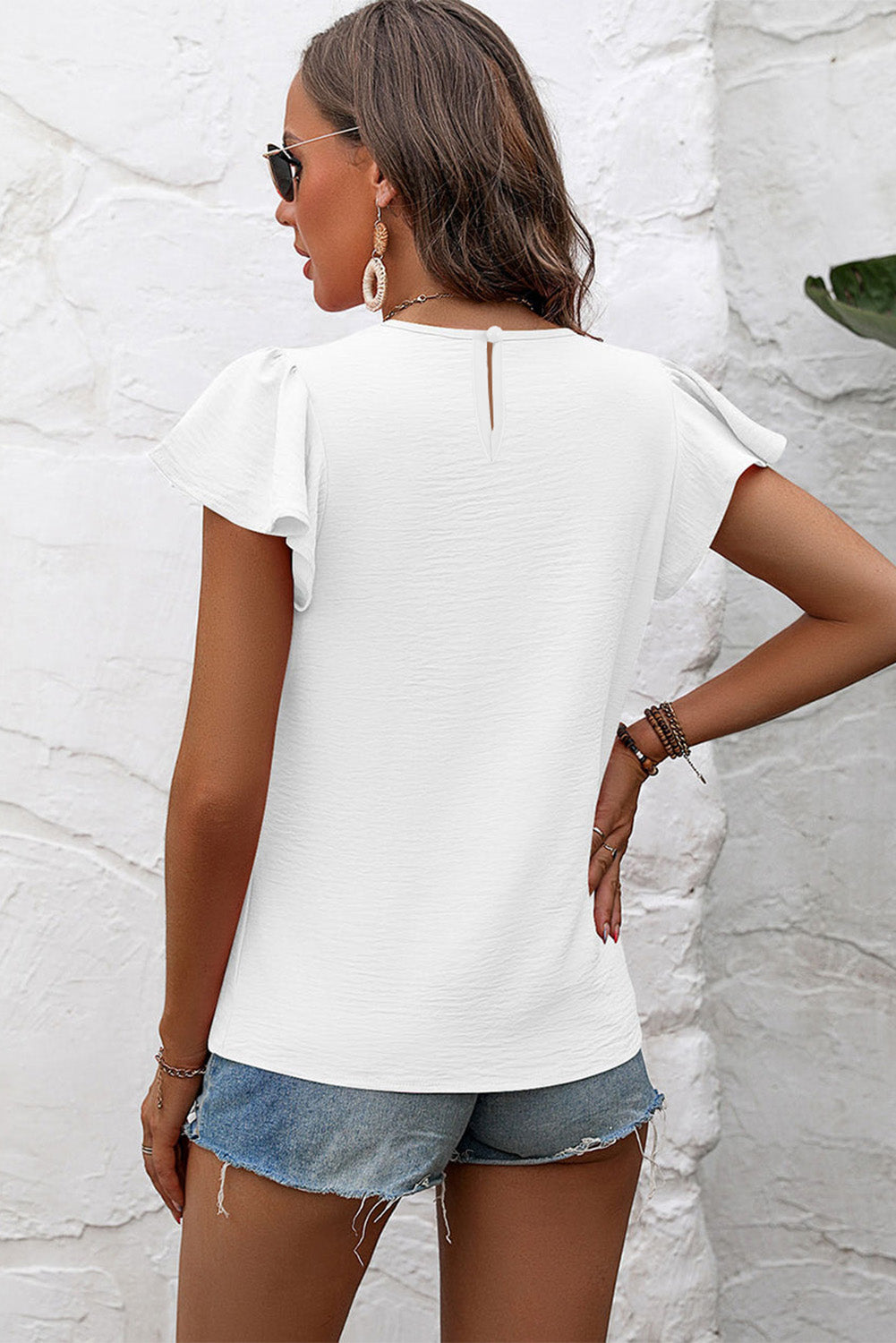 Flounce Sleeve Pleated Textured Blouse eAura