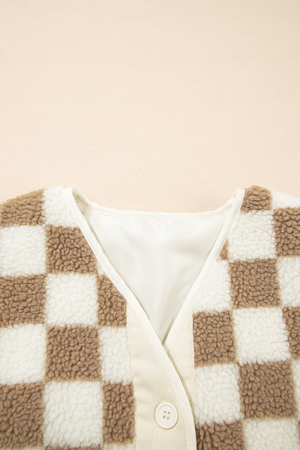 Brown Checkered Sherpa Buttoned Front Chunky Jacket eAura