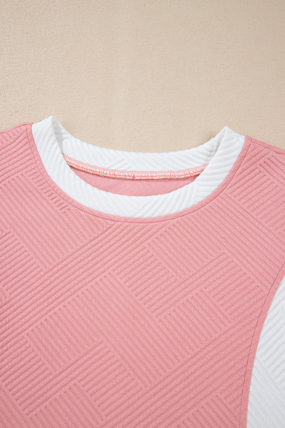 Pink Textured Colourblock Patchwork Tee Two Piece Shorts Set eAura