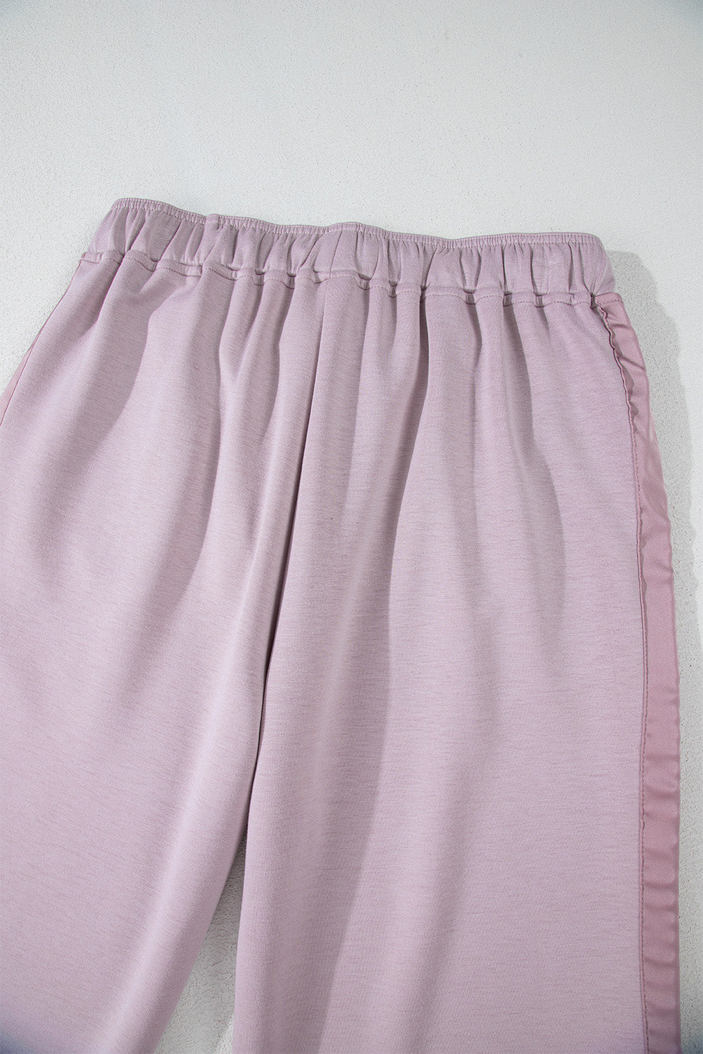 Orchid Petal Drawstring Waist Satin Stripe Patch Straight Leg High Waist Trousers eAura
