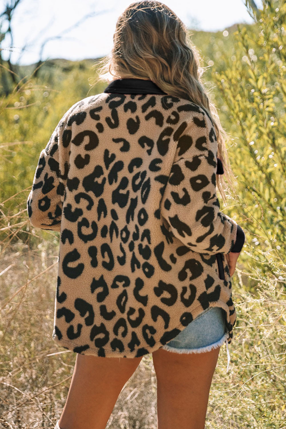 Black Contrast Trimmed Leopard Teddy Shacket BB Fashion Outlet