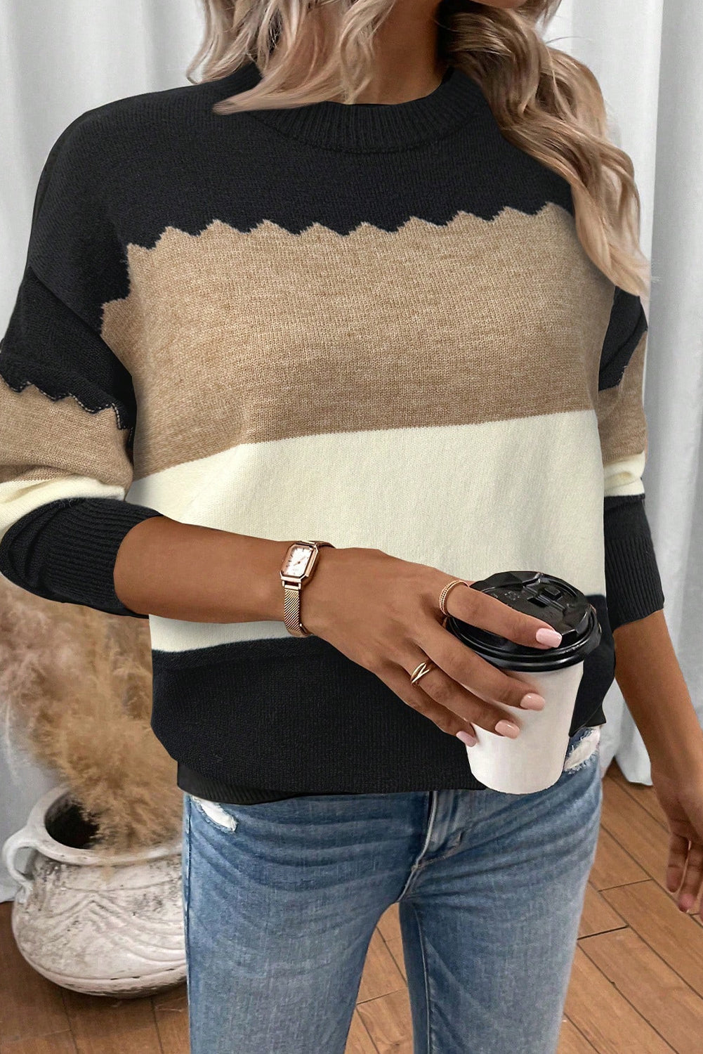 Crew Neck Drop Shoulder Sweater - eAura