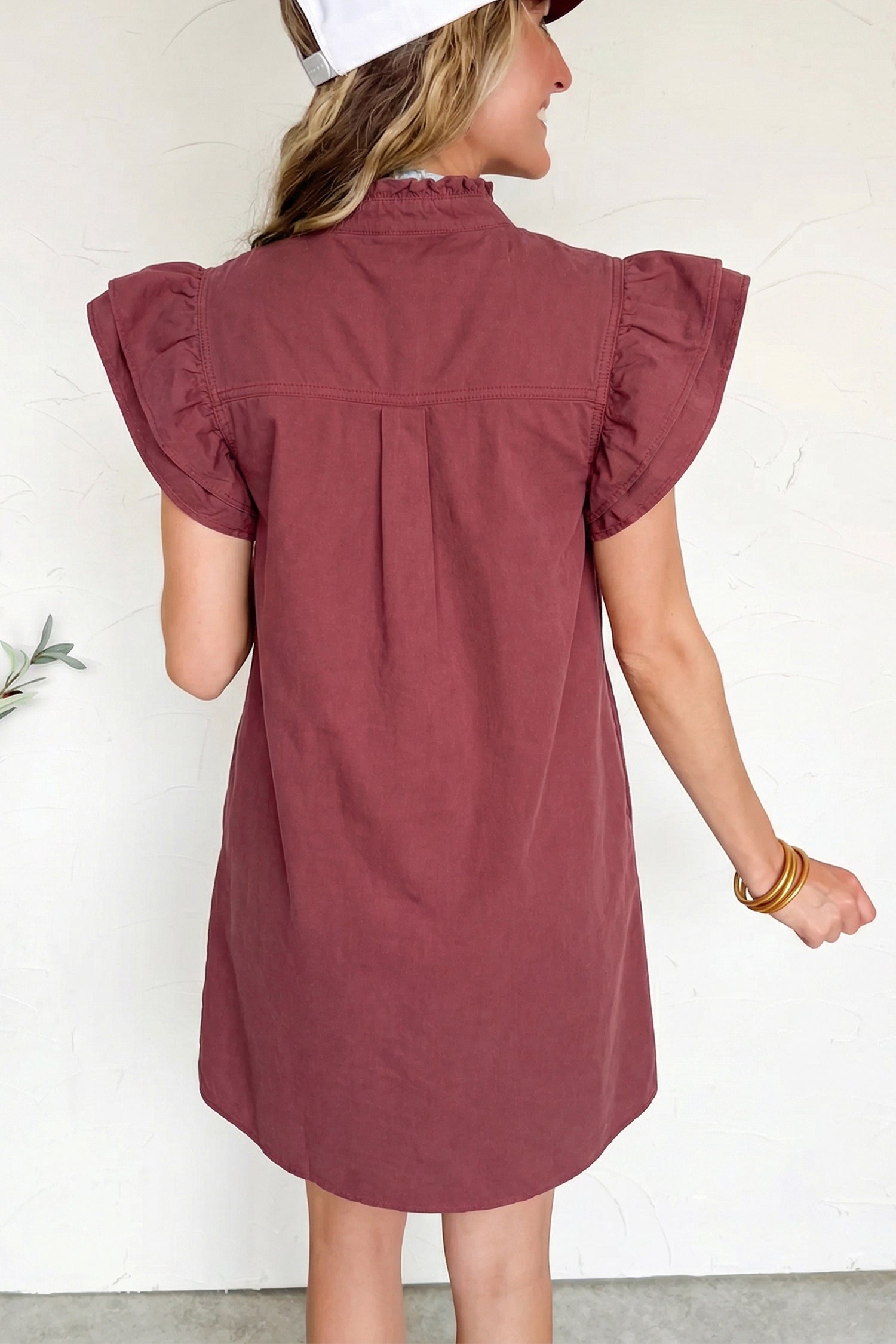 Frilled Detail Button Down Ruffle Short Sleeve Denim Mini Dress