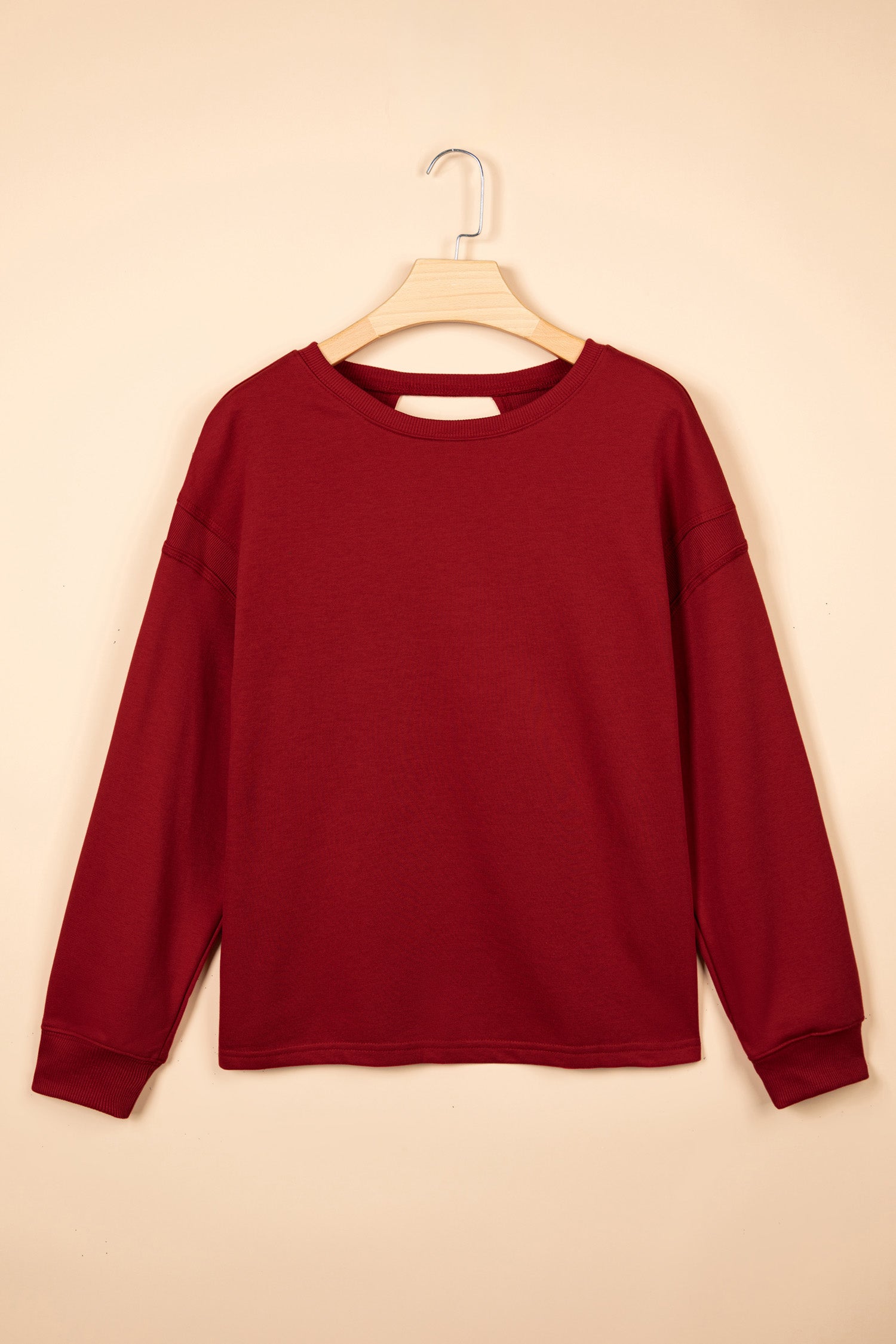 Ribbed Detail Drop Shoulder Cutout Back Sweatshirt – Racing Red