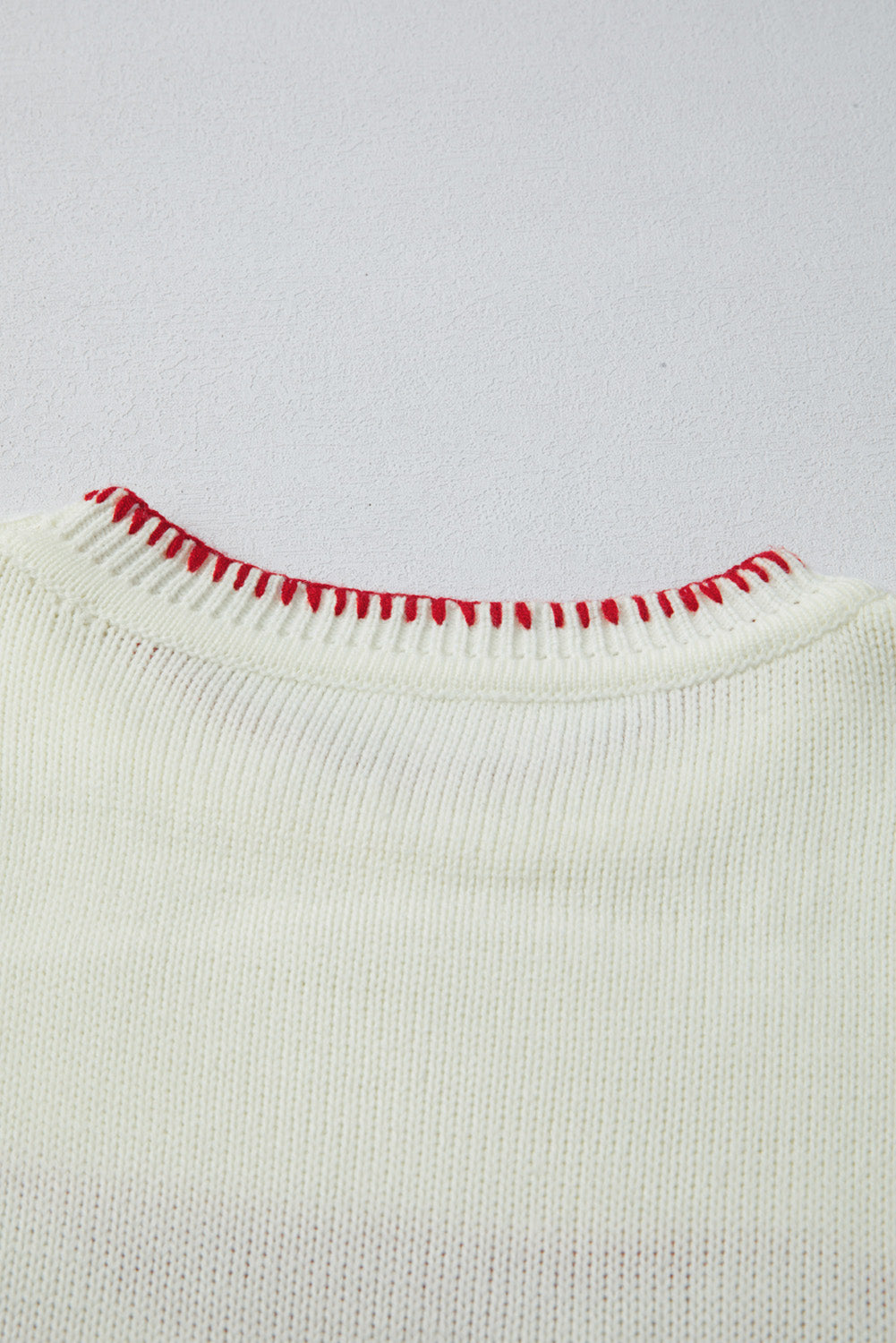 White Bow Pattern Contrast Trim Christmas Loose Graphic Sweater - eAura