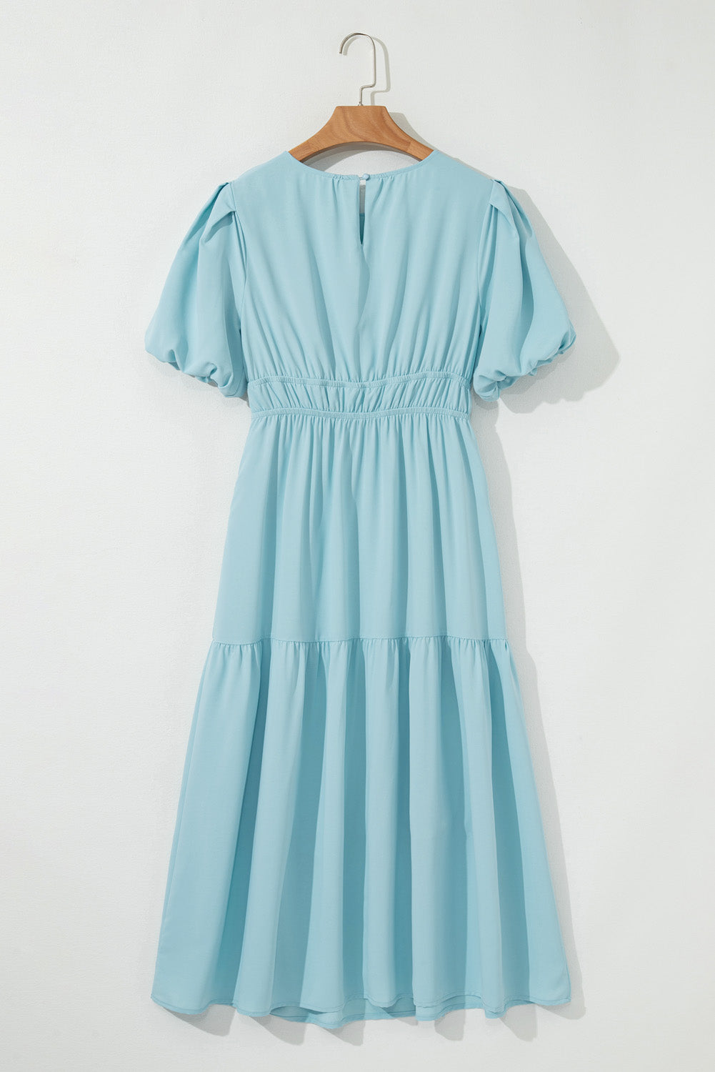 Puff Sleeve High Waist Flowy Chiffon Lined Midi Dress
